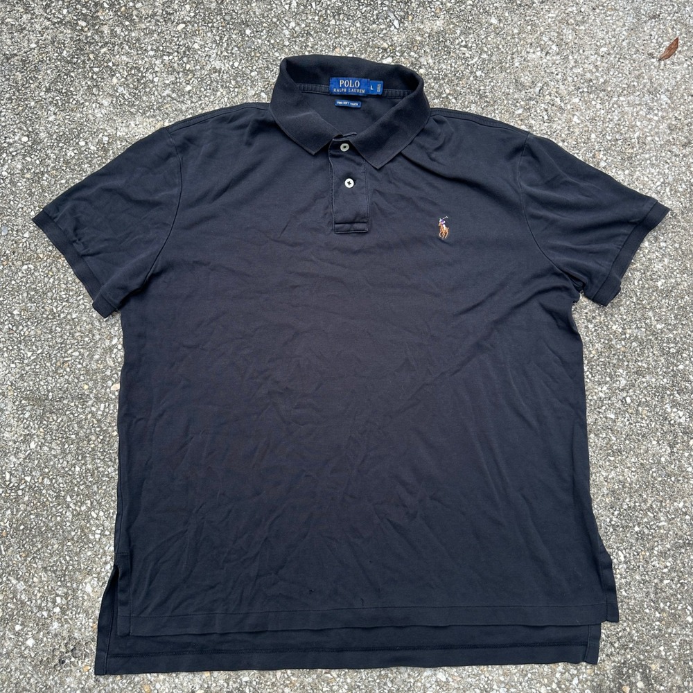 Polo Ralph Lauren Men L Black Pima Soft Touch Short Sleeve Polo Shirt Pony Logo